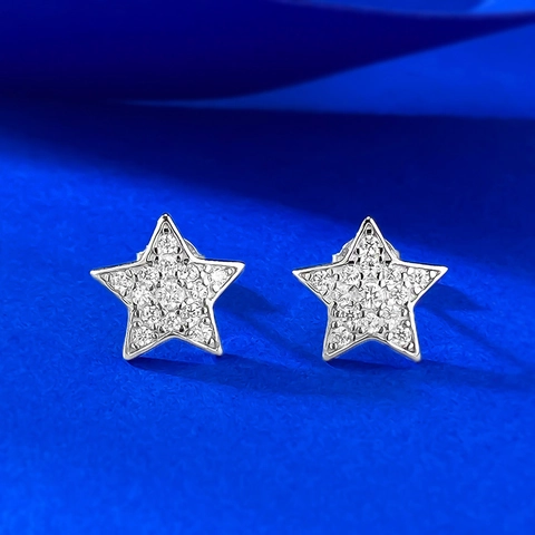 925 Sterling Silver Star Stud Earrings For Women Pave Rhinestone Minimalist Pentagram Fashion Daily Jewelry