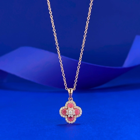 Collana con Ciondolo Quadrifoglio in Argento Sterling S925 Donna Rodocrosite Rosa Strass Oro Rosa Gioielli Regalo