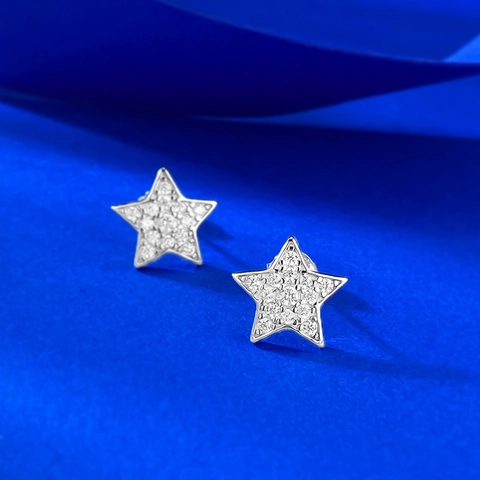 925 Sterling Silver Star Stud Earrings For Women Pave Rhinestone Minimalist Pentagram Fashion Daily Jewelry