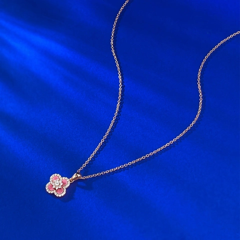 Collana con Ciondolo Quadrifoglio in Argento Sterling S925 Donna Rodocrosite Rosa Strass Oro Rosa Gioielli Regalo