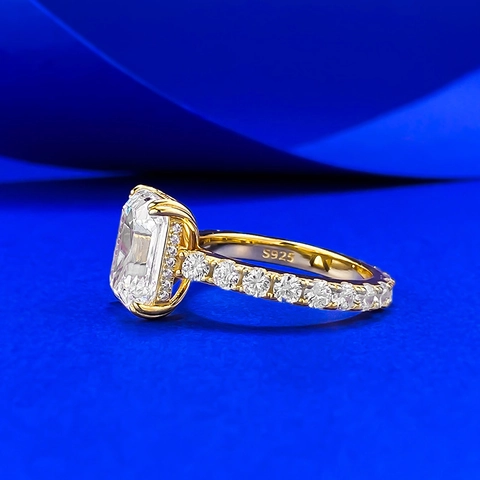 Vintage 925 Sterlingsilber Smaragdschliff Strass Ring Vergoldet Rechteckig Geometrisch Ring Für Damen Hochzeit Schmuck