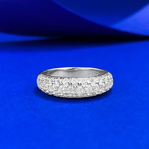 Luxurious 925 Sterling Silver Rhinestone Band Ring Elegant Starry Sky Pave Eternity Ring For Women Wedding Party Jewelry Gift