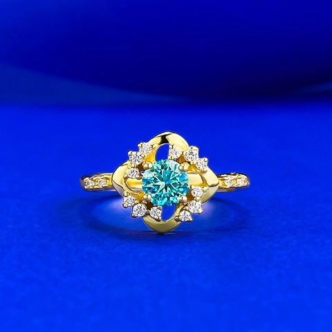 Anillo de Plata de Ley 925 Vintage con Diamantes de Imitación Color Azul Paraiba para Mujer Joyas de Moda Geométricas Bañadas en Oro