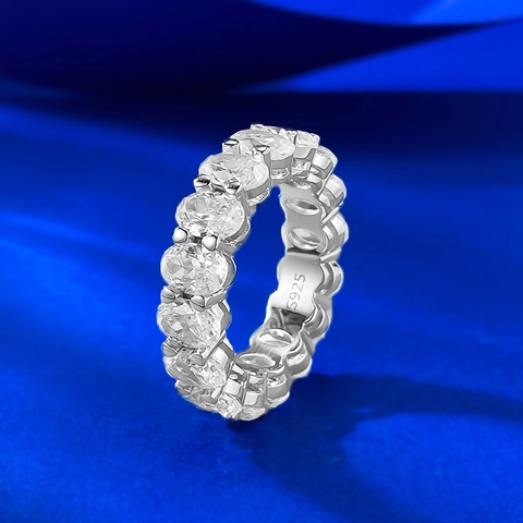 S925 Sterling Zilveren Ovaal Geslepen Strass Eternity Ring Voor Dames Elegant Mode Sieraden Commuter Stijl Vingerring Cadeau