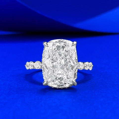 Luxury 925 Sterling Silver Radiant Cut Ice Flower Ring Large Inlaid Rhinestone Engagement Wedding Band Jewelry For Women