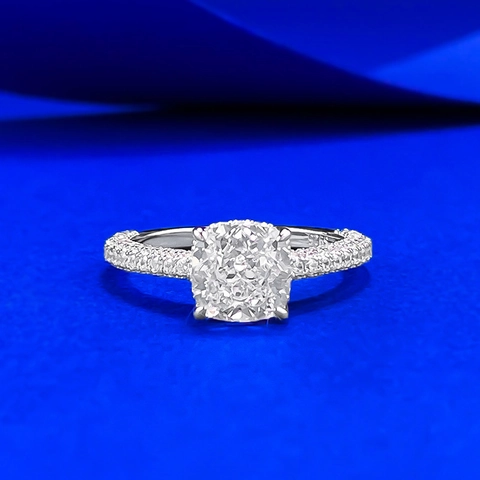 Luxury 925 Sterling Silver Radiant Cut Rhinestone Ring Elegant Pave Inlaid Engagement Band For Women Fine Jewelry