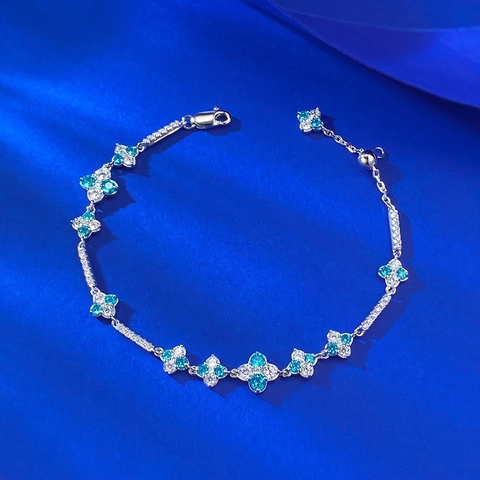 S925 Sterlingsilber Blau Strass Kleeblatt Armband Für Damen Verstellbar Leichter Luxus Mode Schmuck Handgelenkkette