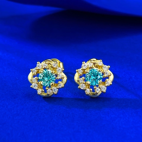 S925 Sterlingsilber Blumen Ohrstecker Mit Blauem Strass Vergoldet Minimalistischer Eleganter Schmuck Für Damen Täglicher Gebrauch