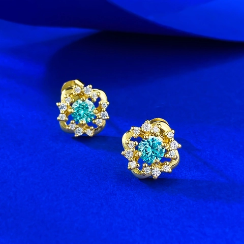 S925 Sterlingsilber Blumen Ohrstecker Mit Blauem Strass Vergoldet Minimalistischer Eleganter Schmuck Für Damen Täglicher Gebrauch