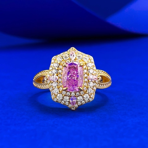 925 Sterling Silver Purple Cushion Cut Rhinestone Ring Luxury Geometric Halo Engagement Ring For Women Fashion Jewelry
