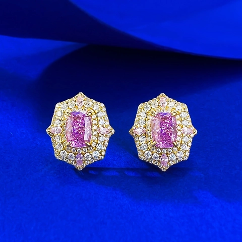 Lussuosi Orecchini a Bottone in Argento Sterling 925 Viola Taro Taglio Fiore di Ghiaccio Placcati Oro Geometrici Strass Donna