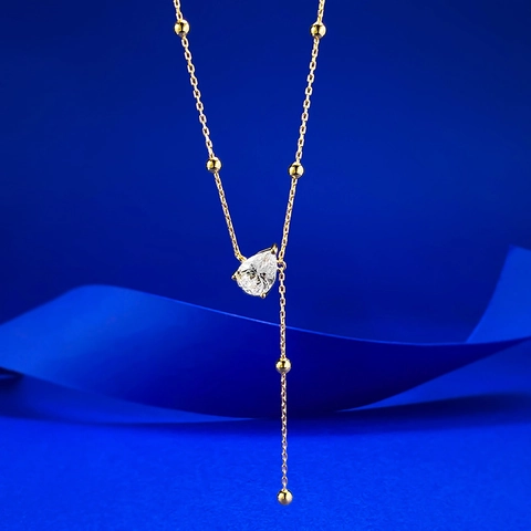 Collana A Y Con Zircone Taglio Pera Argento Sterling 925 Catena Con Perline Nappa Goccia Gioielli Eleganti Donna