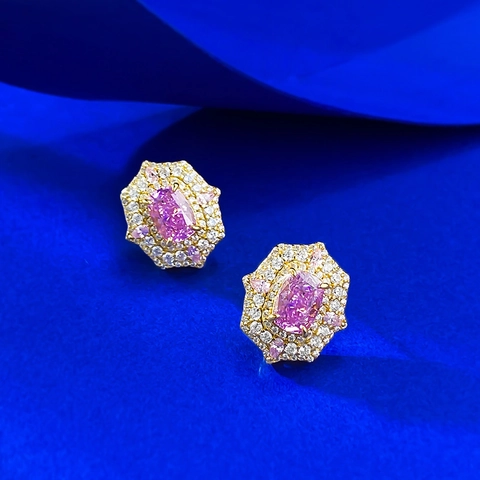 Luxe 925 Sterling Zilver Paarse Taro Ijsbloem Slijpvorm Oorknopjes Goud Verguld Geometrische Strass Oorbellen Vrouwen Sieraden