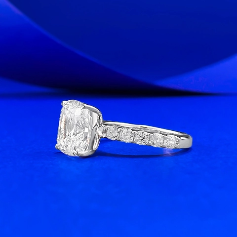 Luxury 925 Sterling Silver Cushion Cut Rhinestone Ring For Women Fashion Geometric Inlaid Finger Ring Jewelry