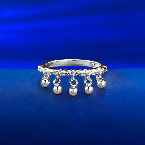 Anello Minimalista in Argento Sterling 925 con Nappa per Donna Anello Geometrico con Perline a Campanello Gioielli di Moda Regalo Accessorio Quotidiano