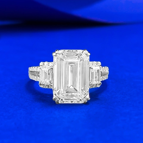 Elegant Emerald Cut 925 Sterling Silver Ring Rectangular White Rhinestone Inlaid Fashion Geometric Jewelry For Women Gift