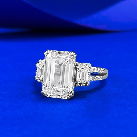 Elegant Emerald Cut 925 Sterling Silver Ring Rectangular White Rhinestone Inlaid Fashion Geometric Jewelry For Women Gift