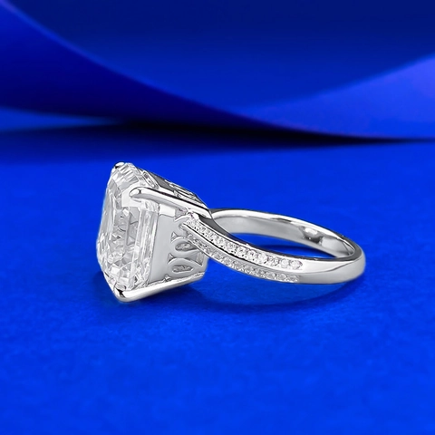 Bague Strass Blanc Taille Asscher Argent Sterling 925 pour Femme Grosse Pierre Carrée Engagement Mariage Élégant Bijoux