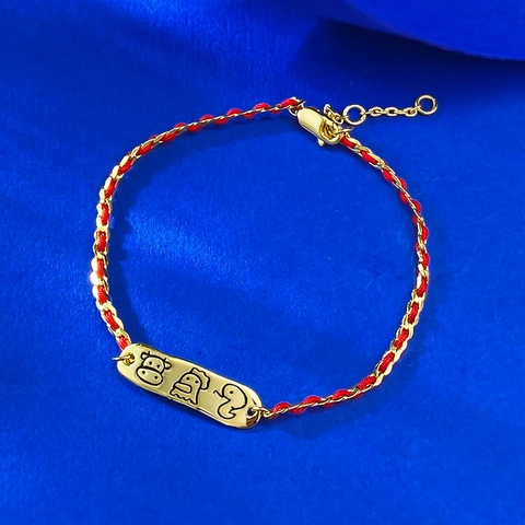 Bracciale in Corda Rossa S925 Argento Sterling Segni Zodiacali Cinesi Placcato Oro Con Ciondolo Animale Inciso Gioielli Regalo Donna