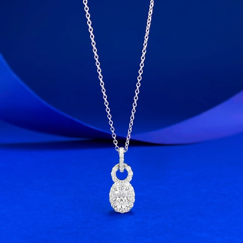 925 Sterling Zilver Ovaal Strass Hanger Ketting Voor Vrouwen Elegant Halo Dubbele Ring Modieuze Forens Sieraden Cadeau