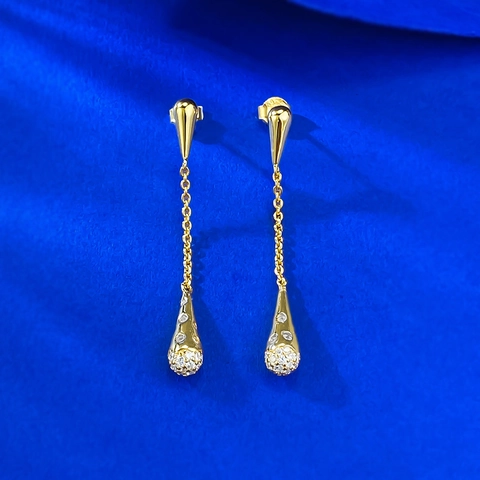 Orecchini a Goccia con Nappa Lunga in Argento Sterling S925 Oro Forma di Goccia d'Acqua per Donna Elegante Strass Gioielli