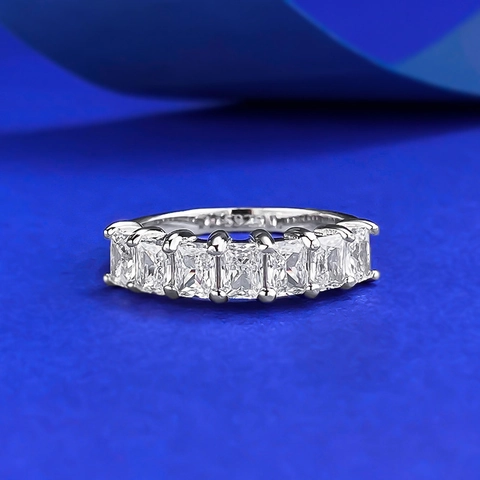 925 Sterling Silver Rectangular Row Rhinestone Band Ring For Women Minimalist Inlaid Stackable Finger Jewelry Gift