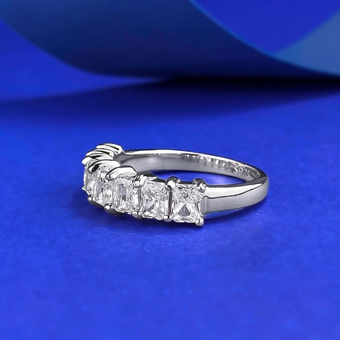 925 Sterling Silver Rectangular Row Rhinestone Band Ring For Women Minimalist Inlaid Stackable Finger Jewelry Gift