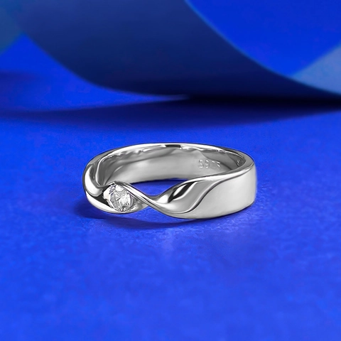 Anello Intrecciato Mobius in Argento Sterling 925 Design Geometrico Minimalista Strass Rotondo Intarsiato Gioielli Anello Dito Unisex