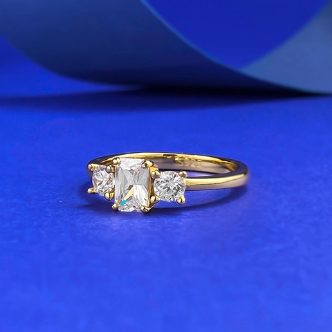 Anello in Argento Sterling 925 Placcato Oro a Forma di Cubetto Quadrato per Donna Minimalista Sottile Impilabile con Strass Gioielli alla Moda