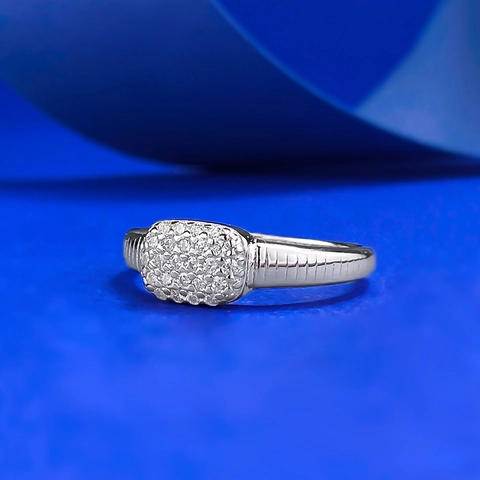 Vintage 925 Sterlingsilber Rechteckiger Strass Ring Für Damen Minimalistisches Plissiertes Textur Geometrischer Fingerring