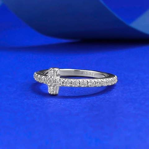 925 Sterlingsilber Kreuz Ring Für Damen Geometrischer Minimalistischer Strass Eingelegt Mode Schmuck Silber Band Ring Geschenk