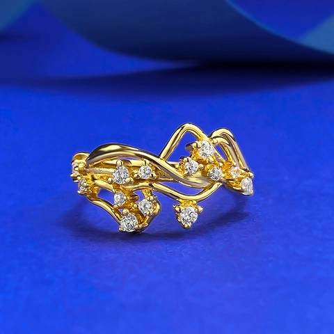925 Sterling Zilver Vergulde Golvende Wingerd Ring Voor Vrouwen Elegante Strass Plant Tak Open Ring Mode Vinger Sieraden Cadeau