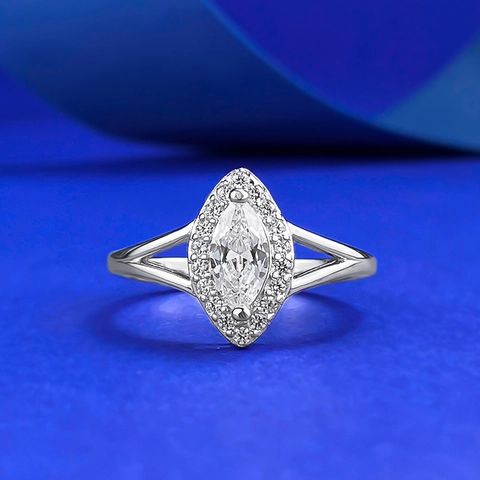 Marquise Schliff 925 Sterling Silber Ring Mit Strass Halo Split Shank Einfach Mode Pendeln Schmuck Für Damen Hochzeit Jahrestag Geschenk