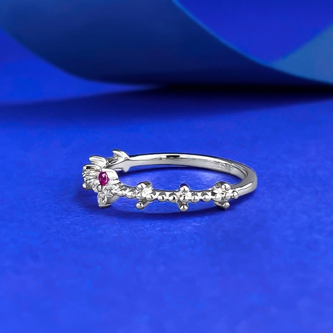 S925 Sterling Silver Ring Pink White Rhinestone Crown Geometric Finger Ring For Women Vintage Minimalist Fashion Jewelry