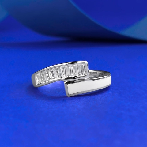 S925 Sterling Silver Double Row Cross Ring For Women Geometric Square Zirconia White Shell Inlaid Individual Simple Daily Jewelry
