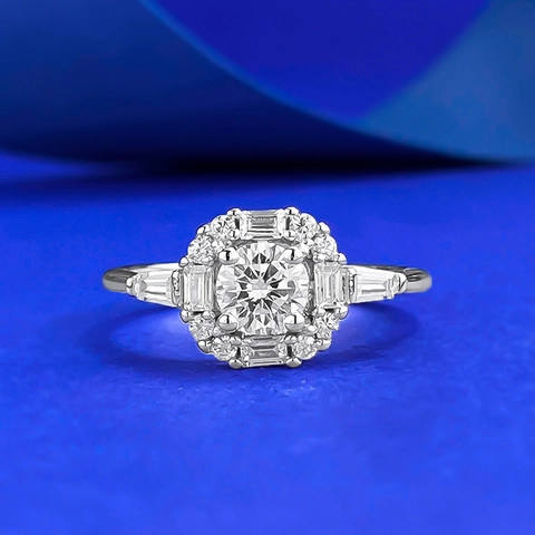 925 Sterling Silver Geometric Halo Finger Ring For Women Luxury Rhinestone Round Inlaid Engagement Wedding Jewelry Gift