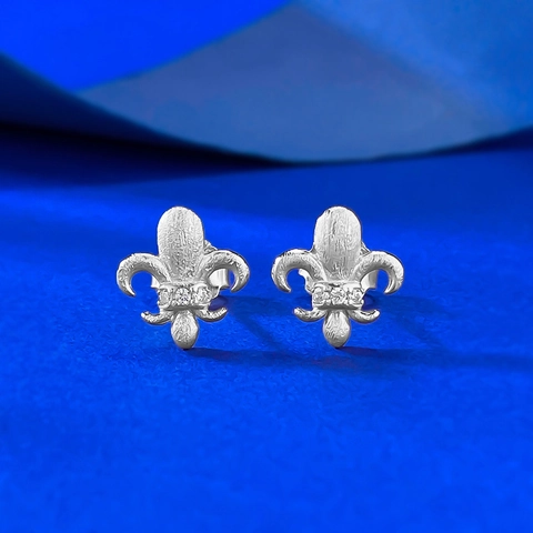 Orecchini a Bottone Giglio in Argento Sterling 925 per Donna Strass Spazzolato Intarsiato Orecchini a Fiore Gioielli Eleganti