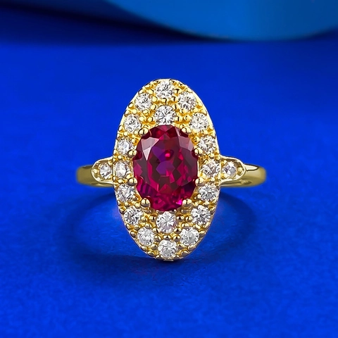 925 Sterlingsilber Ring Für Damen Oval Roter Zirkonia Retro Hofstil Vergoldet Strass Eingelegt Luxuriöser Schmuck