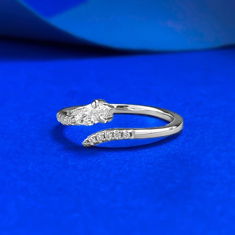 925 Sterlingsilber Zirkonia Marquise Offener Verstellbarer Ring Eleganter Minimalistischer Geometrischer Eingelegter Strass Ring Damen Schmuck