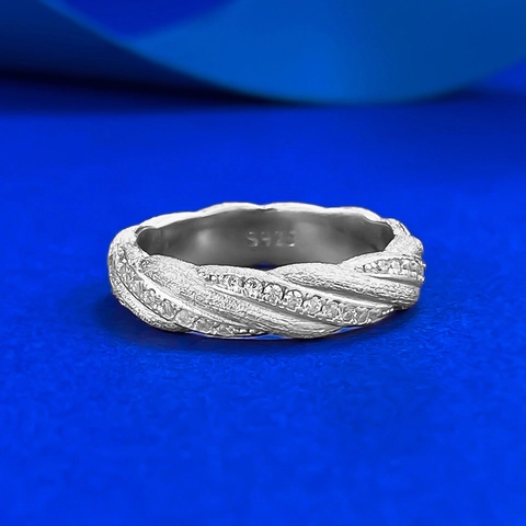 Anello Intrecciato in Oro Spazzolato Italiano in Argento Sterling S925 Con Strass Pave Anello a Fascia per Donna Gioielli
