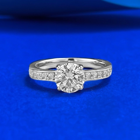 Luxury 925 Sterling Silver Four Prong Round Rhinestone Ring Classic Engagement Wedding Band For Women Elegant Jewelry Gift