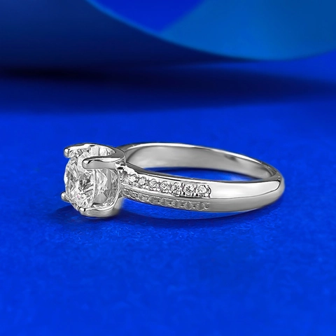 925 Sterling Silver Round Brilliant Rhinestone Ring Classic Four Claw Inlaid Geometric Finger Ring For Women Fashion Jewelry