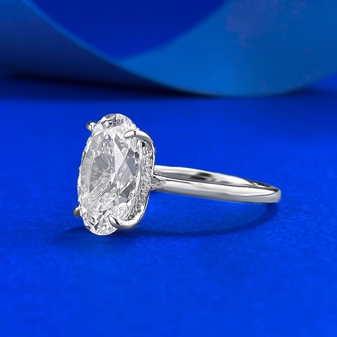 Elegante Anillo de Plata de Ley S925 Con Diamante de Imitación Ovalado Para Mujer Lujoso Anello de Compromiso Joyería