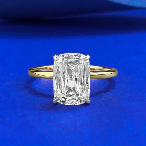 Bague de Luxe en Argent Sterling 925 avec Strass Taille Rectangle Plaquée Or Géométrique Bague de Mariage et Fiançailles pour Femme