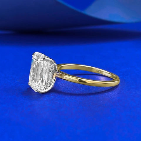 Bague de Luxe en Argent Sterling 925 avec Strass Taille Rectangle Plaquée Or Géométrique Bague de Mariage et Fiançailles pour Femme