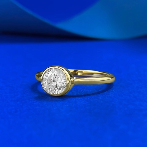 925 Sterling Silver Gold Plated Ring For Women Round Solitaire Rhinestone Bezel Setting Minimalist Daily Jewelry Finger Ring Gift