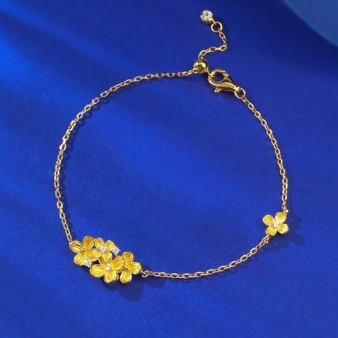 S925 Sterlingsilber Gold Blume Armband Für Damen Elegant Blumen Charm Eingelegt Strass Verstellbare Kette Mode Schmuck