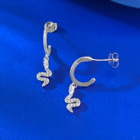 S925 Sterling Silver Snake Stud Earrings For Women Exquisite Rhinestone Inlaid Light Luxury Fashion Spirit Snake Ear Jewelry