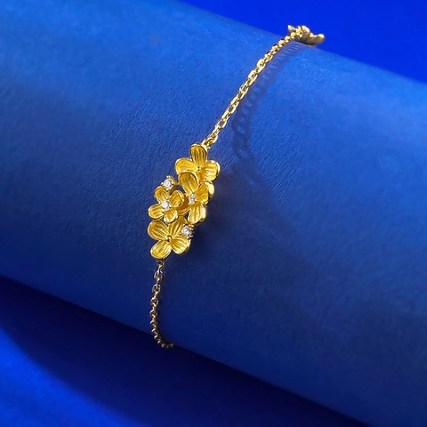 S925 Sterlingsilber Gold Blume Armband Für Damen Elegant Blumen Charm Eingelegt Strass Verstellbare Kette Mode Schmuck
