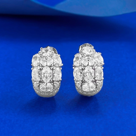 Boucles d'Oreilles Clous en Argent Sterling 925 avec Zirconia Ovale pour Femmes Bijoux Géométriques Incrustés Rétro Européens
